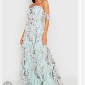 boohoo floral off shoulder maxi dress